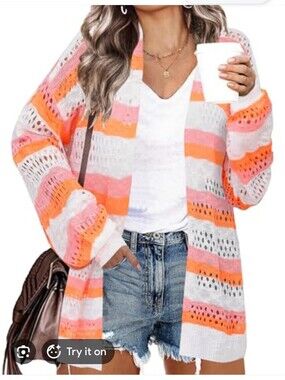 IN'VOLAND Crochet Cardigan Lightweight Long Sleeve Open Front Oversized Slouchy
